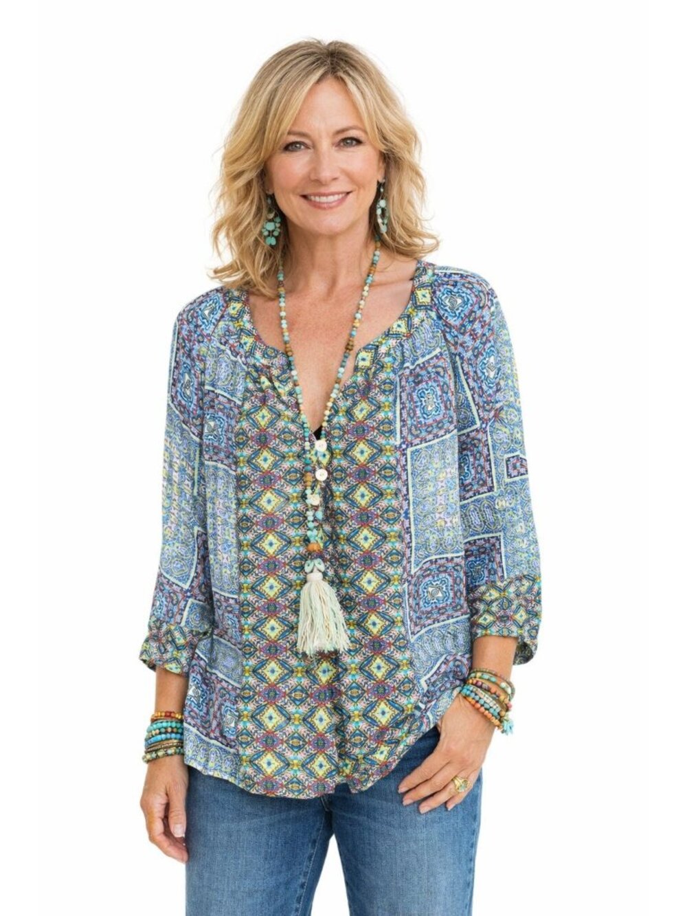 Figueroa Flower Anthropologie XL Paisley Tunic Semi Sheer Blue Boho Peasant Top